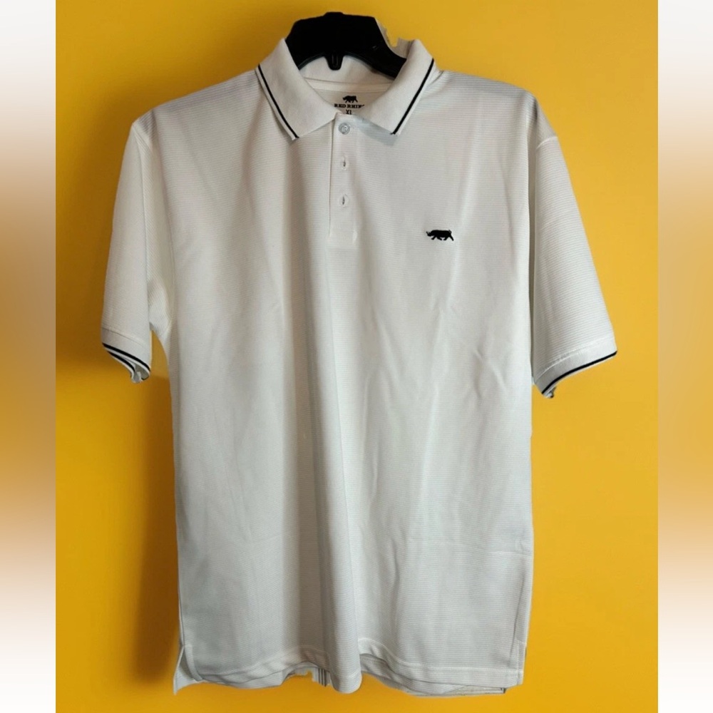 NWT RED RHINO MENS RIBBED POLO SHIRT WHITE W/ BLACK TRIM -SIZE XL -